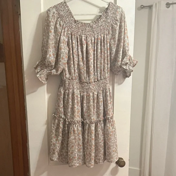 Dress Forum Long Sleeve Floral Dress - Orange and White - Picture 2 of 3